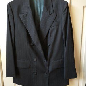 Vintage Anne Freedberg Navy Pinstripe Double Breasted Skirt Suit